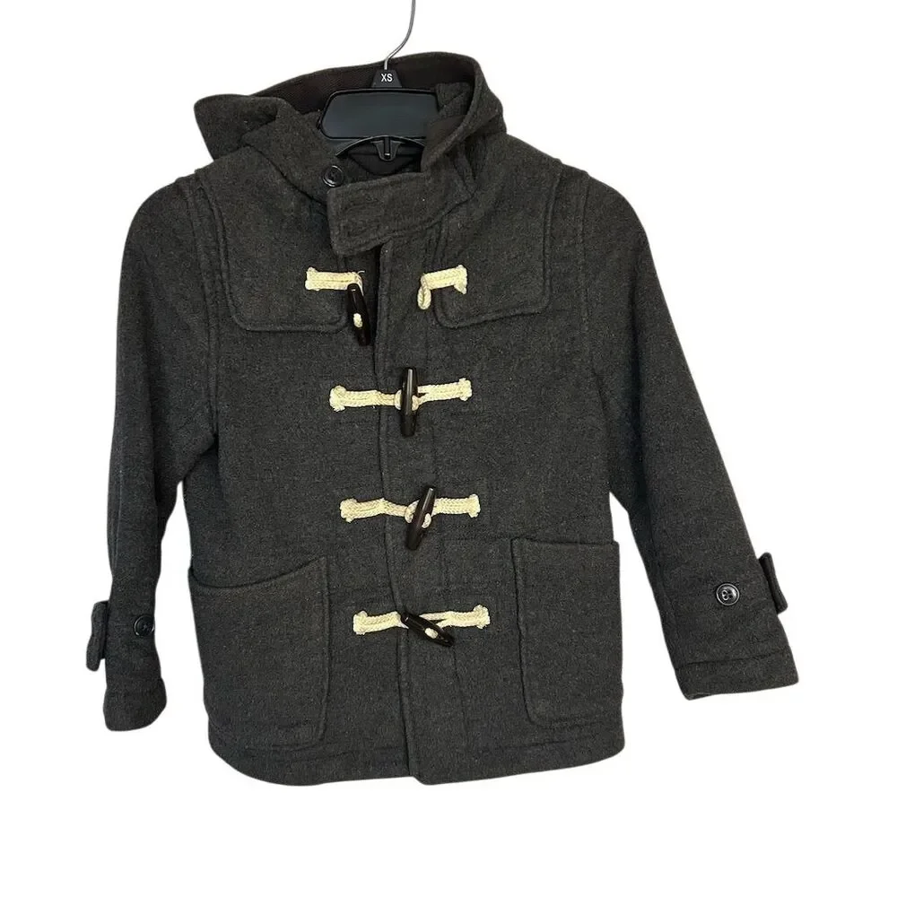 Gap Kids Gray Duffle Coat Size Small 6  Hooded Toggle Casual Mid-Length See Flaw